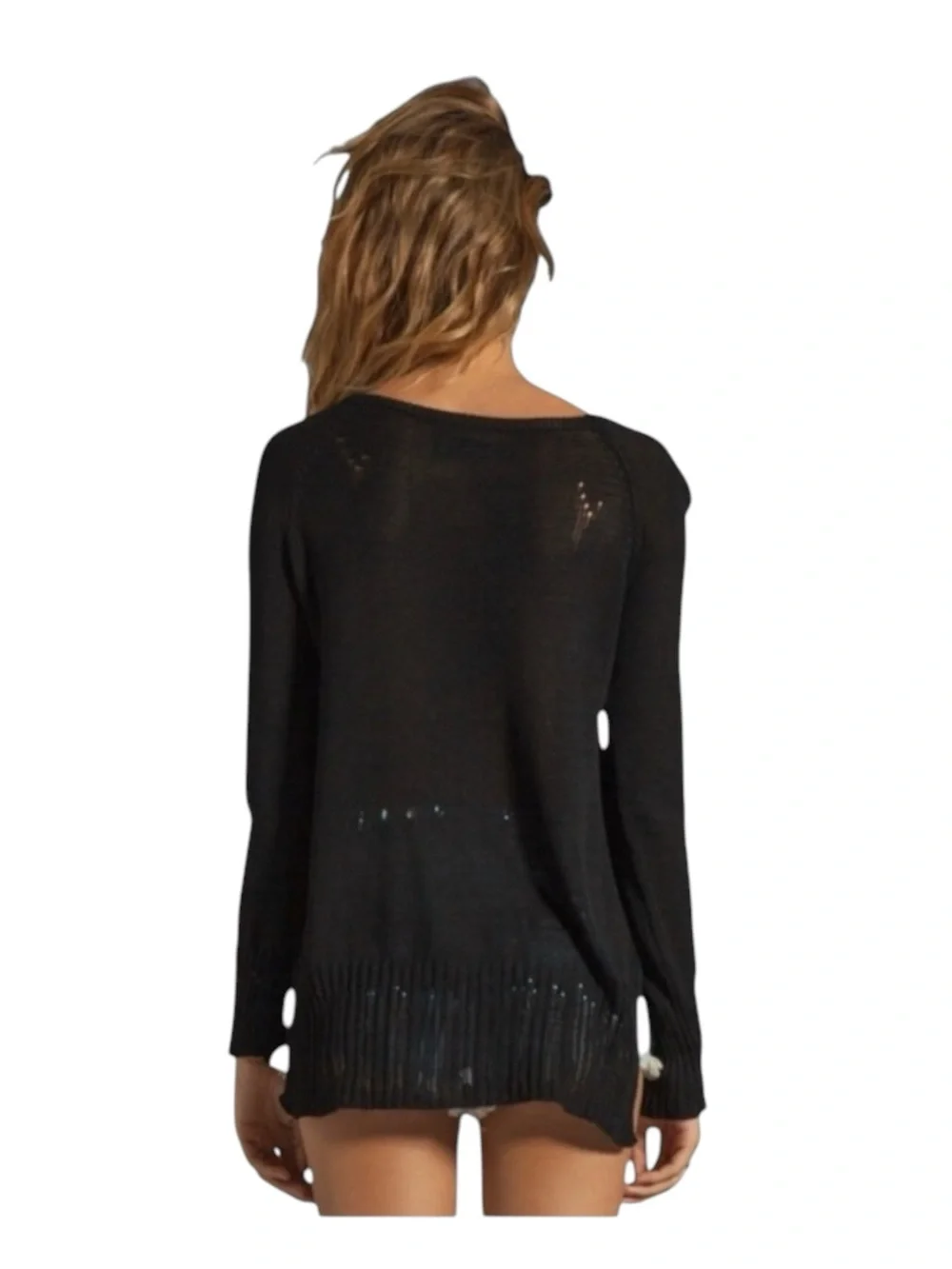 Rare: new Lauren Moshi ☻︎ Helena Feather Skull Knit Sweater w/ Slits ☻︎ Black S